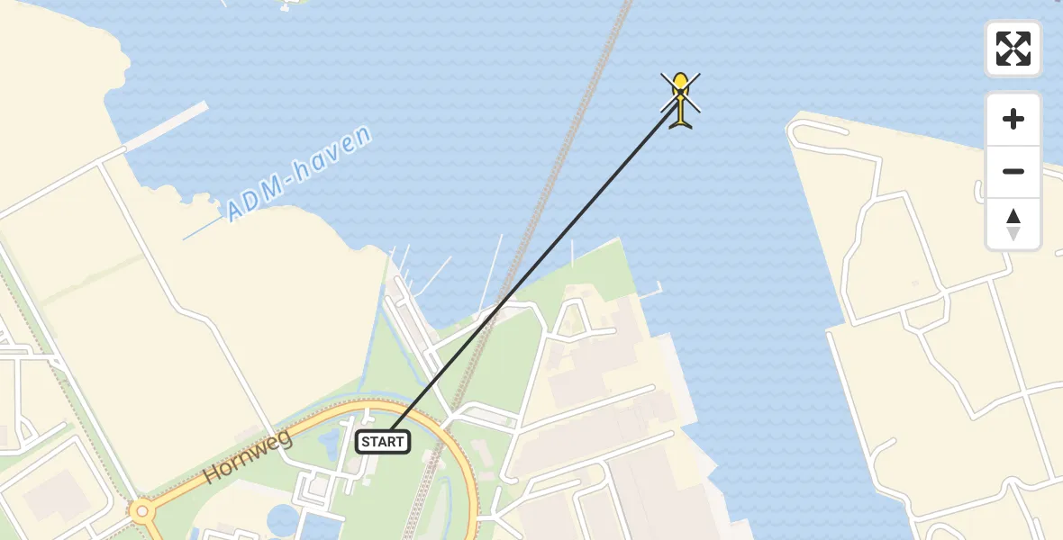 Routekaart van de vlucht: Lifeliner 1 naar Amsterdam Heliport, Grote Tocht