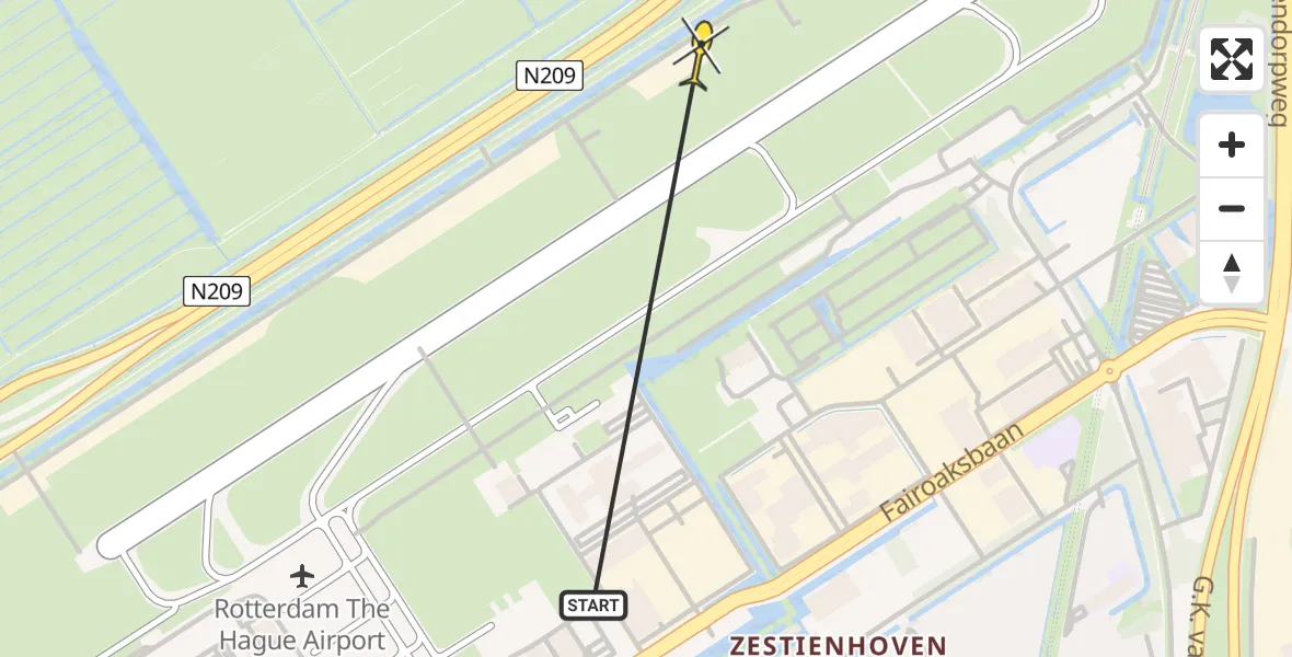 Routekaart van de vlucht: Lifeliner 2 naar Rotterdam The Hague Airport, Landscheiding