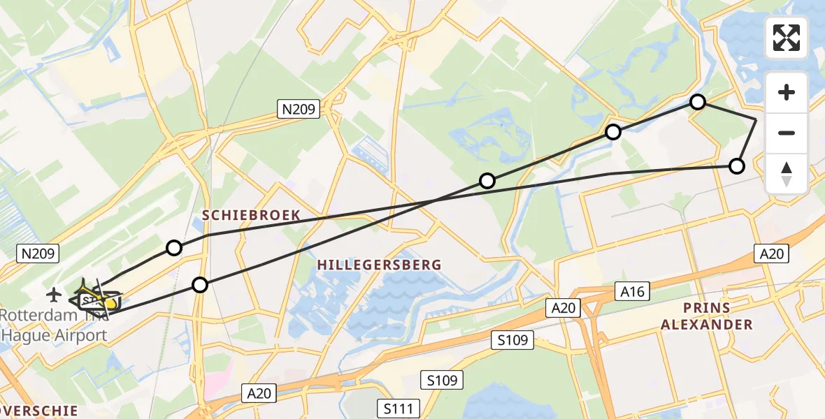 Routekaart van de vlucht: Lifeliner 2 naar Rotterdam The Hague Airport, Edsger Dijkstralaan