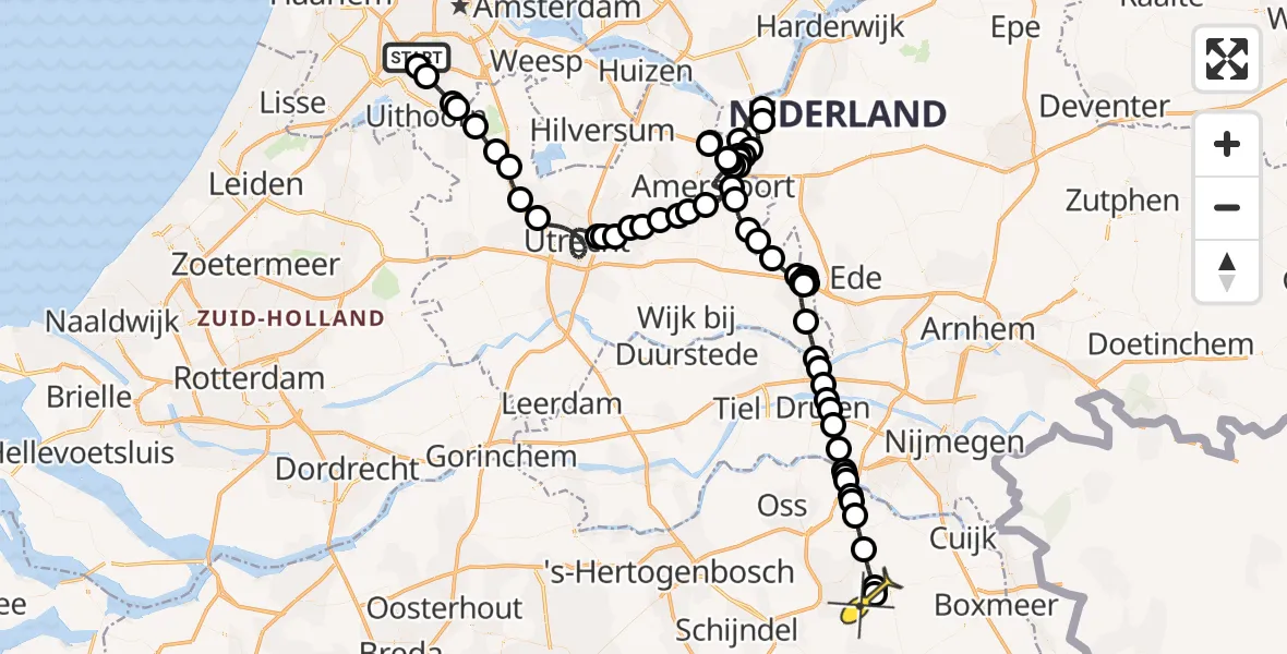 Routekaart van de vlucht: Politieheli naar Vliegbasis Volkel, Schipholdijk