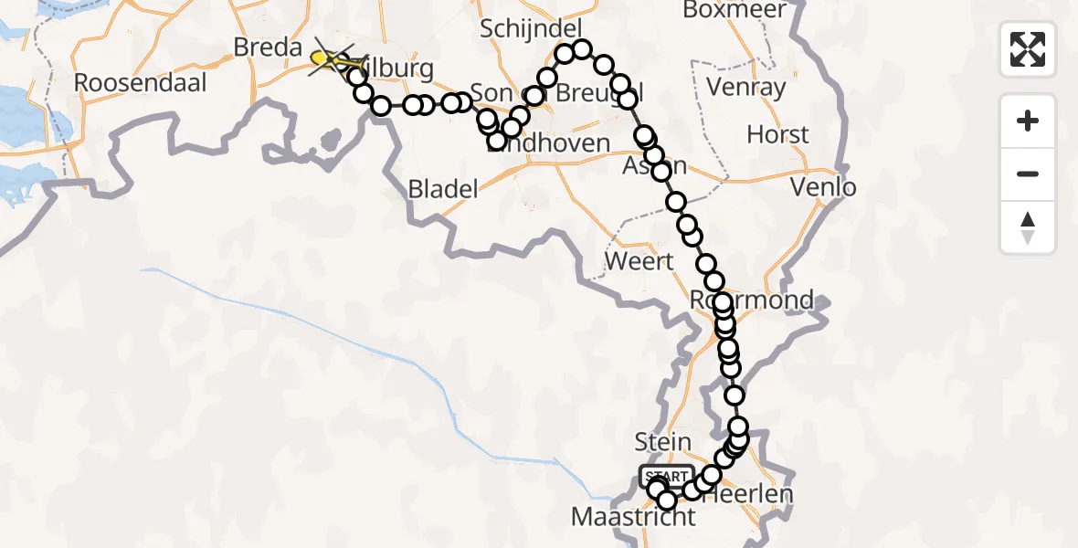 Routekaart van de vlucht: Politiehelikopter naar Hulten, Bamfordweg