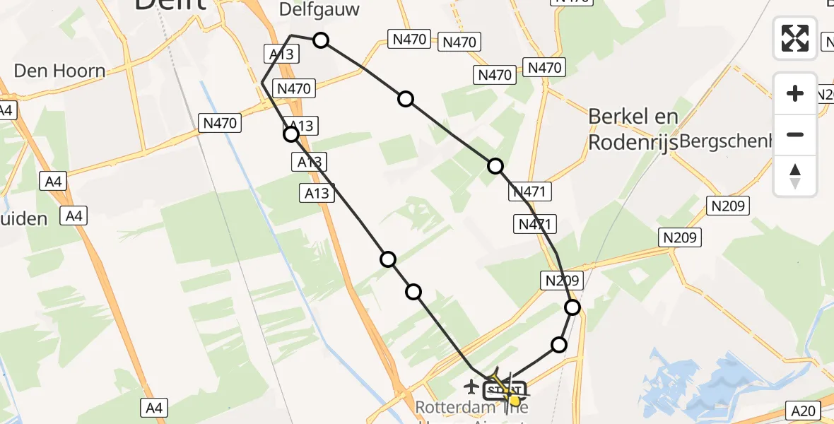 Routekaart van de vlucht: Lifeliner 2 naar Rotterdam The Hague Airport, Brandenburgbaan