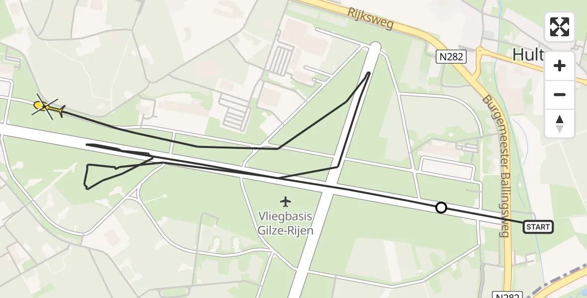 Routekaart van de vlucht: Politieheli naar Vliegbasis Gilze-Rijen, Rijksweg