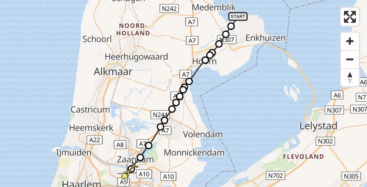 Routekaart van de vlucht: Lifeliner 1 naar Amsterdam Heliport, Singerspad