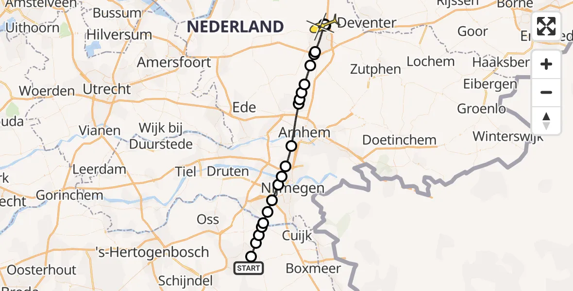 Routekaart van de vlucht: Lifeliner 3 naar Apeldoorn, zeelandsedijk
