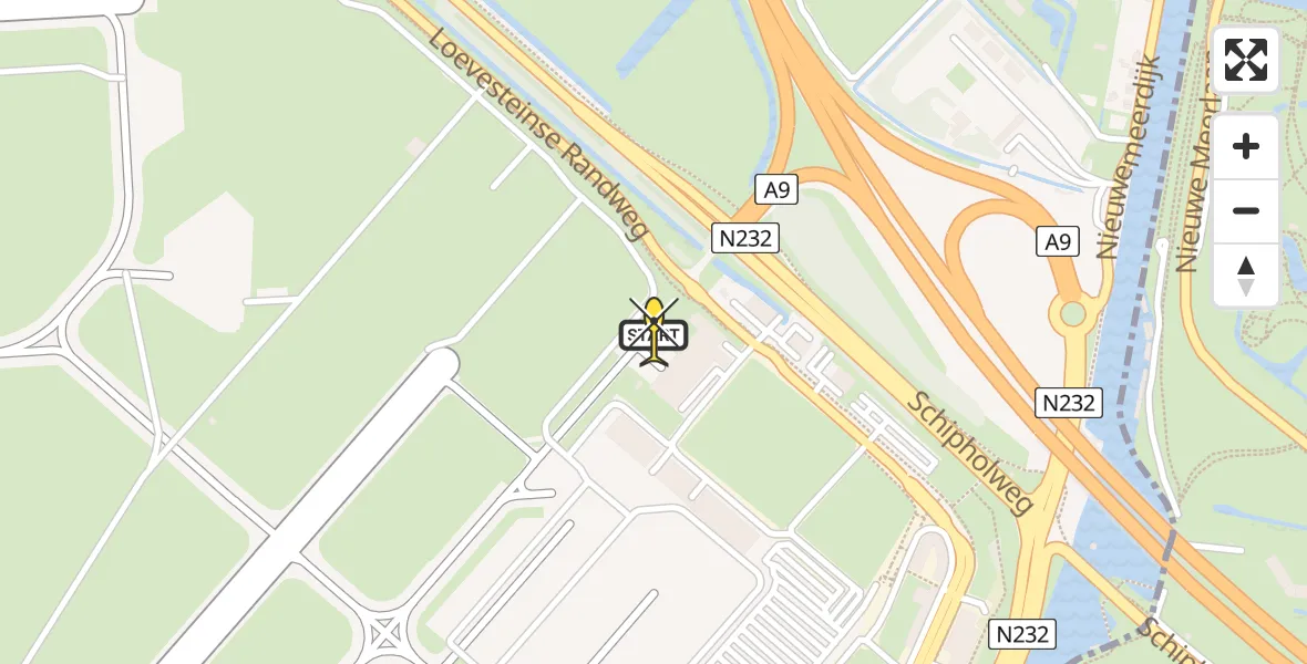 Routekaart van de vlucht: Politieheli naar Schiphol, Loevesteinse Randweg