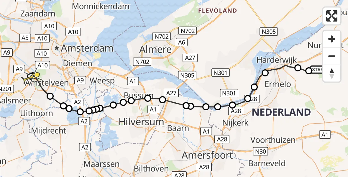 Routekaart van de vlucht: Politieheli naar Schiphol, Schapendrift
