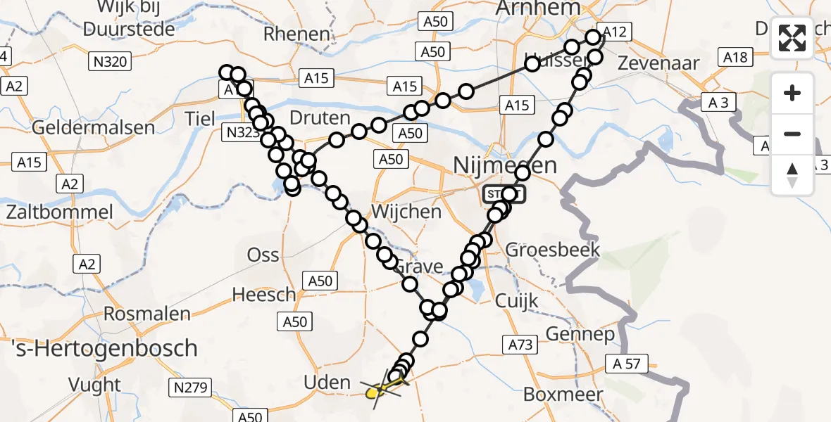 Routekaart van de vlucht: Lifeliner 3 naar Vliegbasis Volkel, Heyendaalseweg