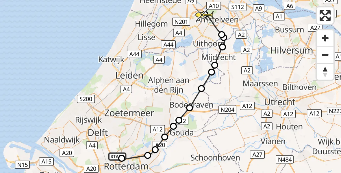 Routekaart van de vlucht: Politieheli naar Schiphol, Beekweg