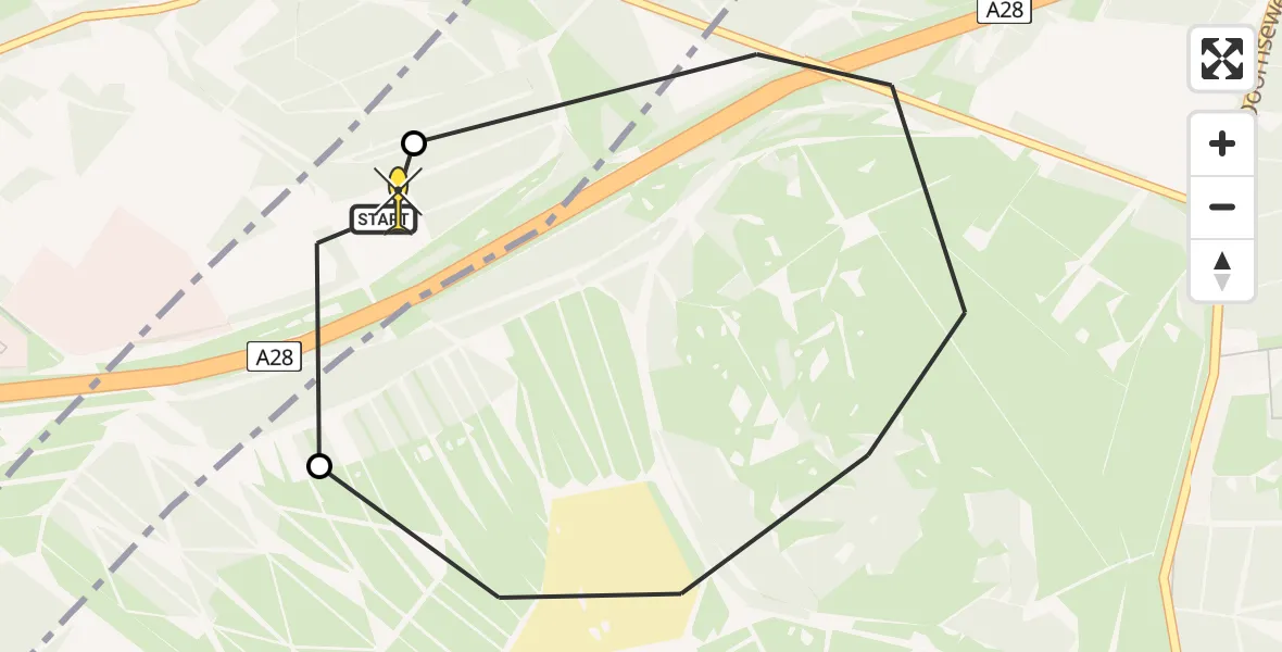 Routekaart van de vlucht: Politiehelikopter naar Amersfoort, Kolonel H.L. van Royenweg