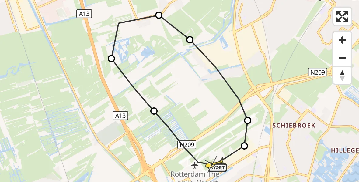 Routekaart van de vlucht: Lifeliner 2 naar Rotterdam The Hague Airport, Schieveense polder