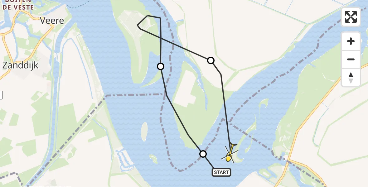 Routekaart van de vlucht: Kustwachthelikopter naar Arnemuiden, Schenge