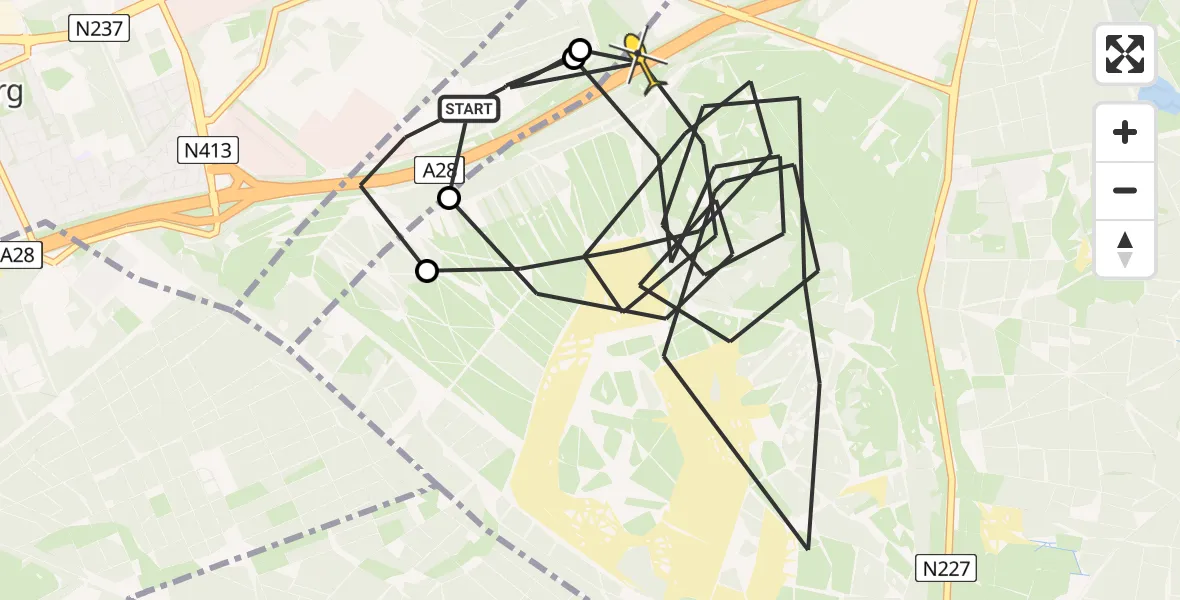 Routekaart van de vlucht: Politieheli naar Leusden, Kolonel H.L. van Royenweg