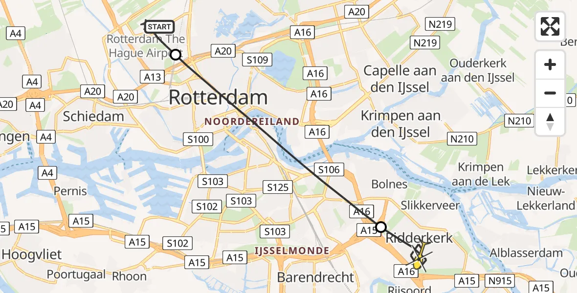 Routekaart van de vlucht: Lifeliner 2 naar Ridderkerk, Beekweg