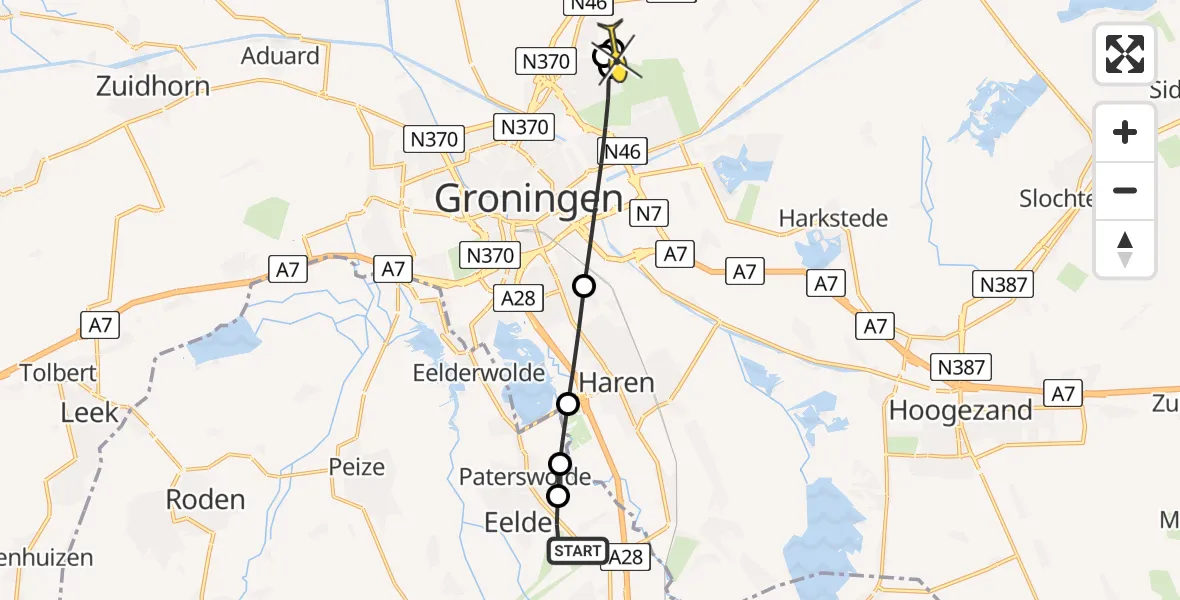 Routekaart van de vlucht: Lifeliner 4 naar Zuidwolde, Esweg