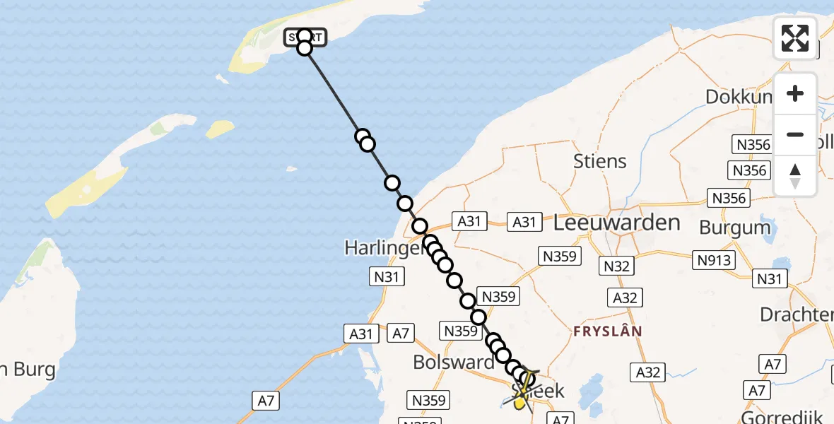 Routekaart van de vlucht: Ambulanceheli naar Sneek, Kallandspad