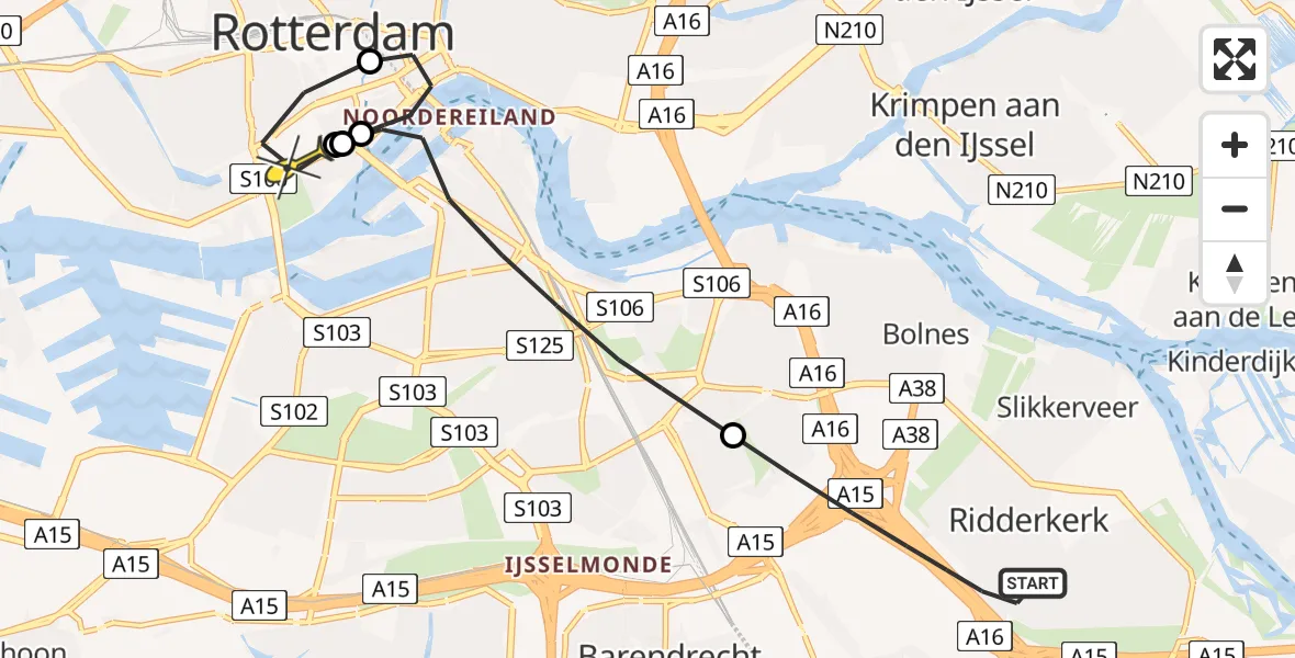 Routekaart van de vlucht: Lifeliner 2 naar Erasmus MC, Hogeweg