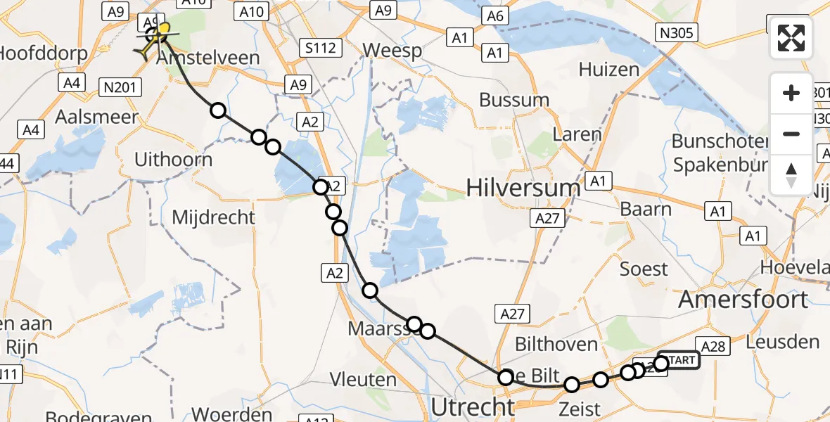 Routekaart van de vlucht: Politieheli naar Schiphol, Centurionbaan