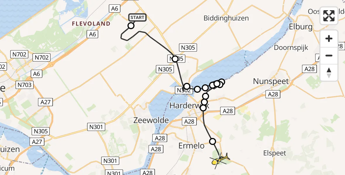 Routekaart van de vlucht: Politiehelikopter naar Ermelo, Terminalplein
