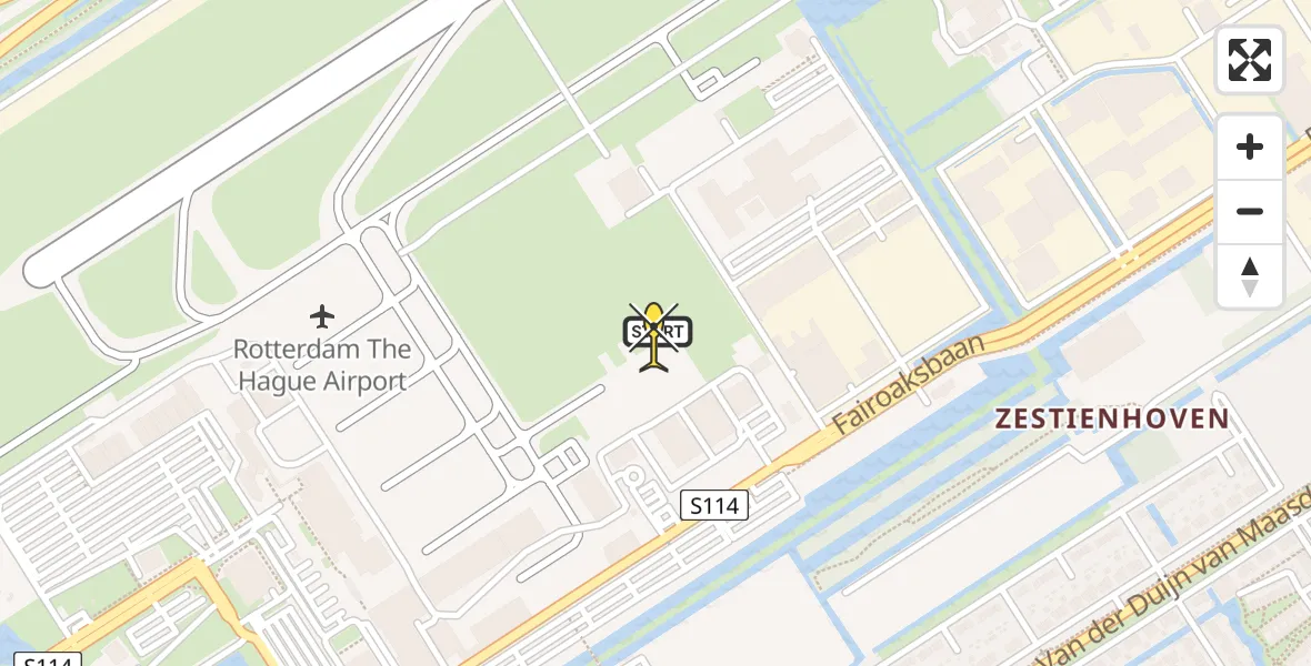 Routekaart van de vlucht: Politiehelikopter naar Rotterdam The Hague Airport, Fairoaksbaan
