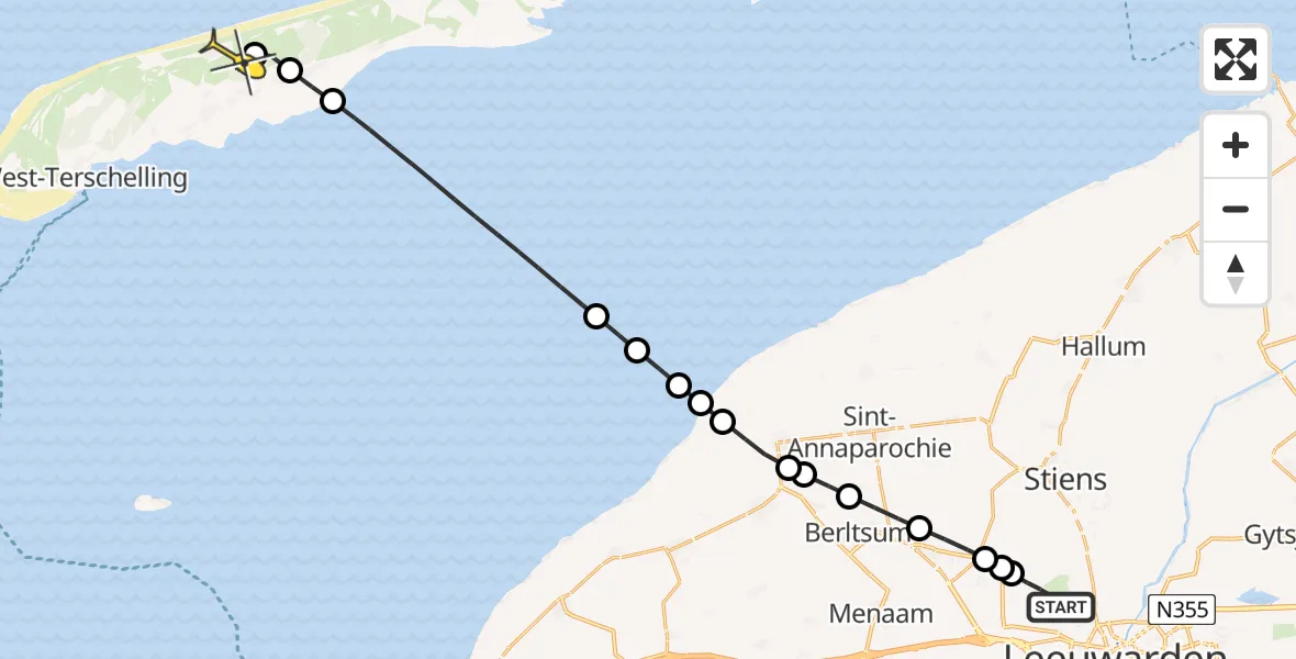 Routekaart van de vlucht: Ambulanceheli naar Formerum, Keegsdijkje