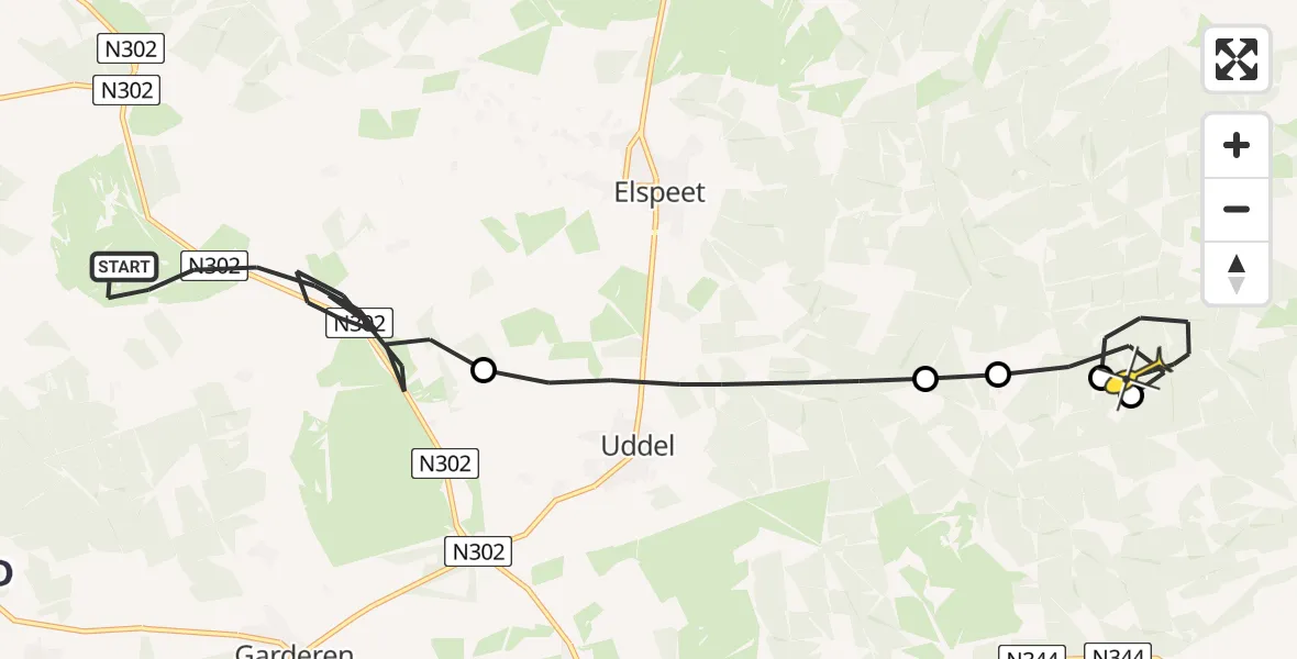Routekaart van de vlucht: Politieheli naar Vaassen, Postweg