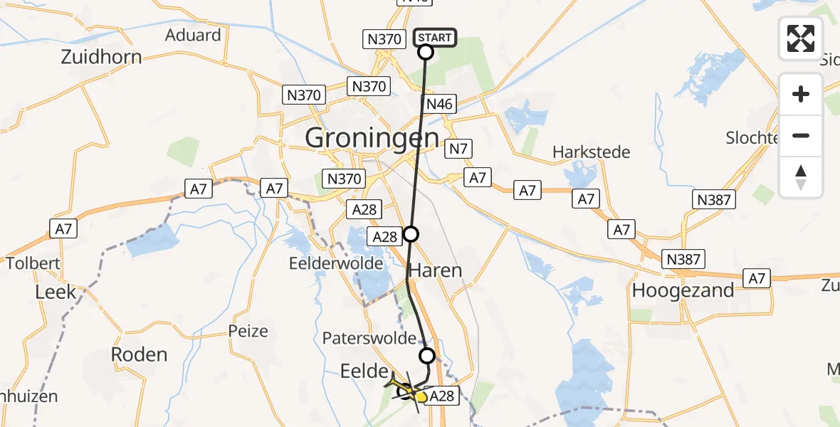 Routekaart van de vlucht: Lifeliner 4 naar Groningen Airport Eelde, Bieskemaar