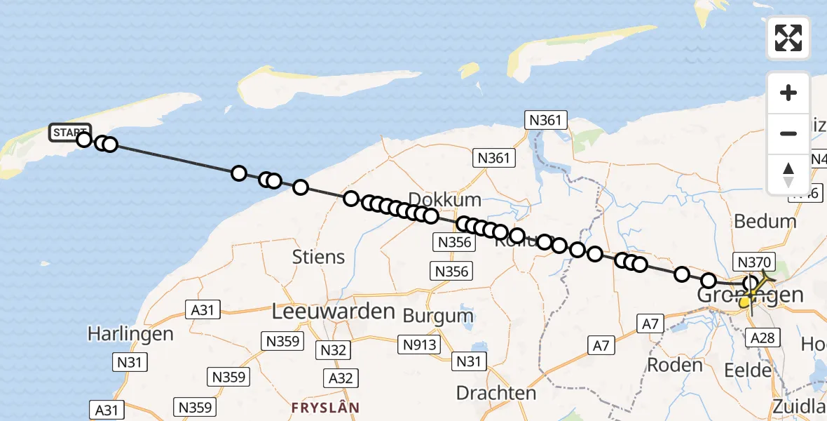Routekaart van de vlucht: Ambulancehelikopter naar Universitair Medisch Centrum Groningen, Breggeweg