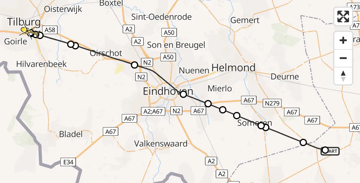 Routekaart van de vlucht: Lifeliner 2 naar Tilburg, Kransakker