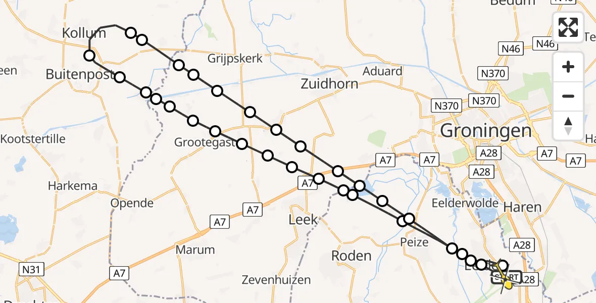 Routekaart van de vlucht: Lifeliner 4 naar Groningen Airport Eelde, Langesteeg