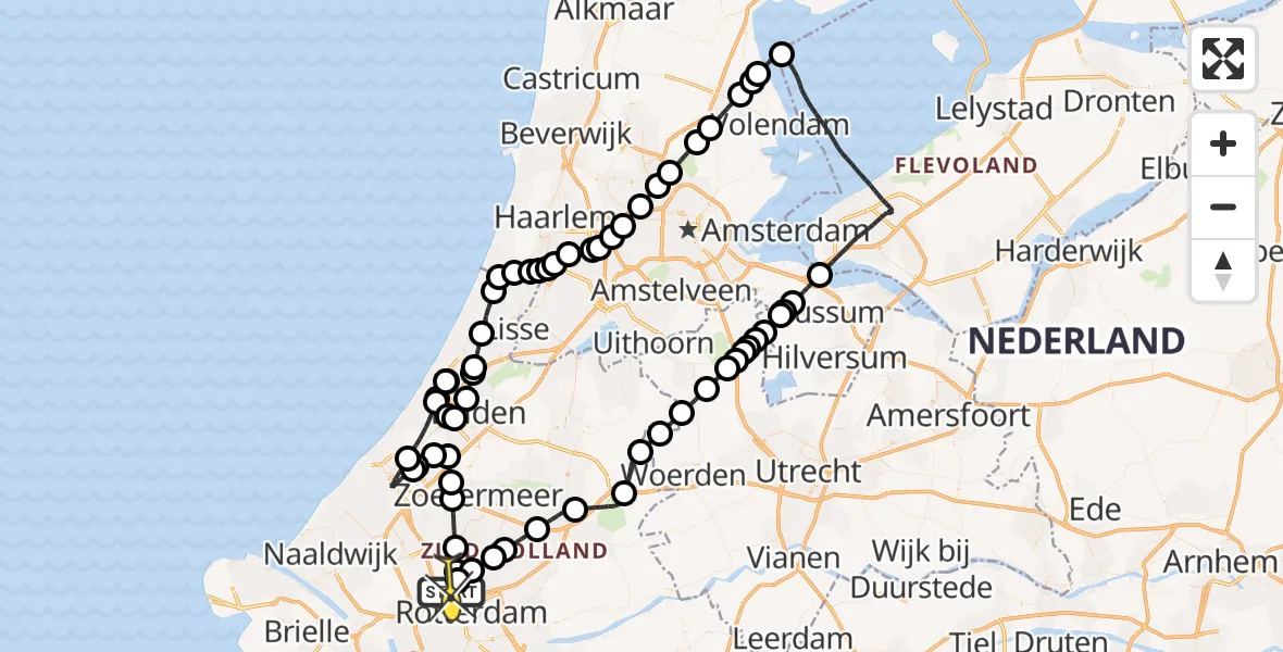 Routekaart van de vlucht: Politieheli naar Rotterdam The Hague Airport, Deelenpad
