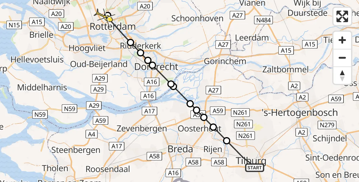 Routekaart van de vlucht: Lifeliner 2 naar Rotterdam The Hague Airport, Broekhovenseweg