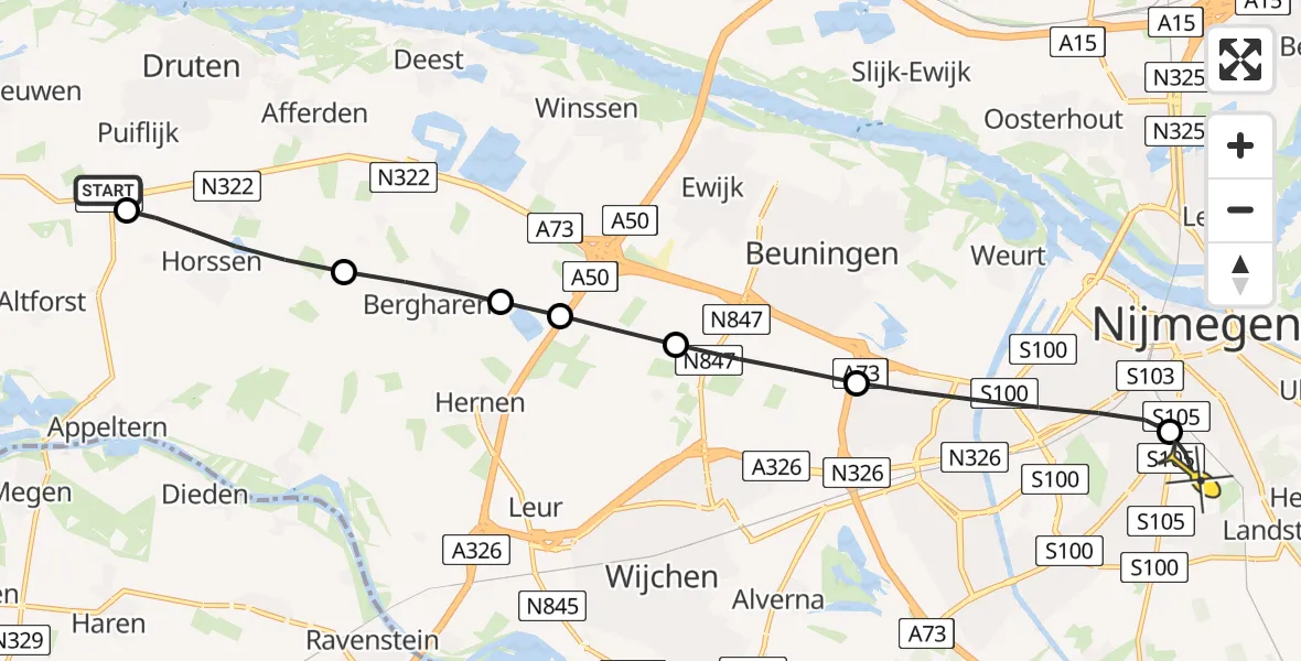 Routekaart van de vlucht: Lifeliner 1 naar Radboud Universitair Medisch Centrum, Zelksestraat