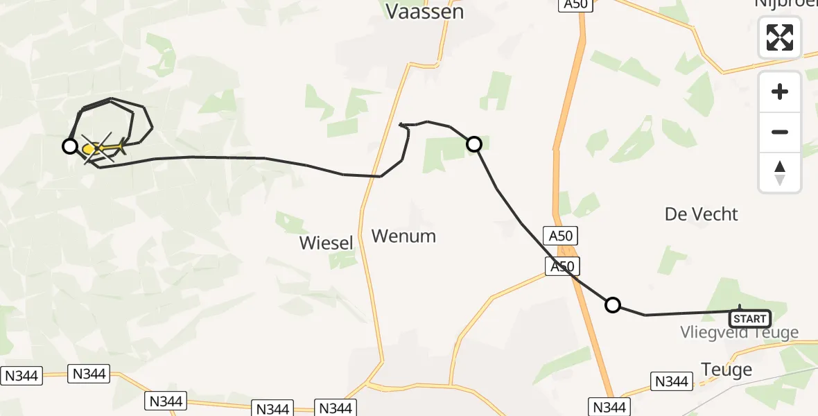 Routekaart van de vlucht: Politieheli naar Vaassen, Tiendijkenseweg