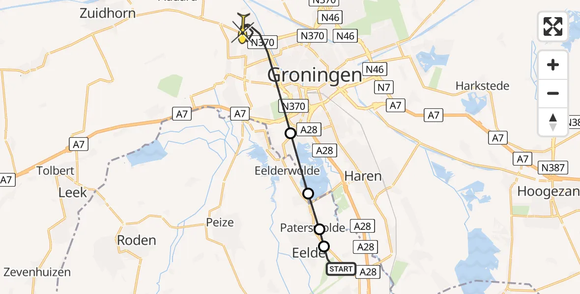 Routekaart van de vlucht: Lifeliner 4 naar Groningen, Langesteeg