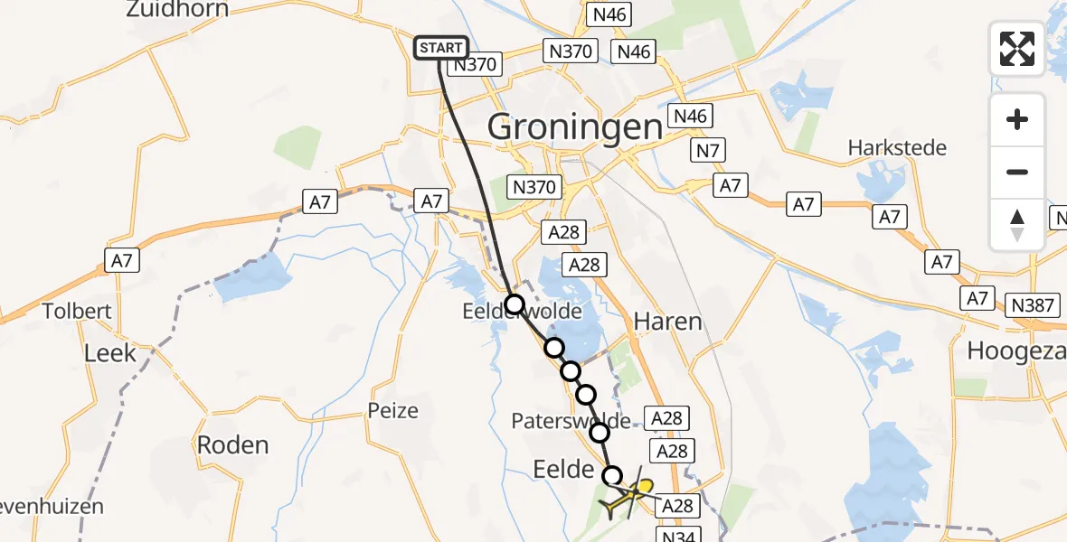 Routekaart van de vlucht: Lifeliner 4 naar Groningen Airport Eelde, De Held
