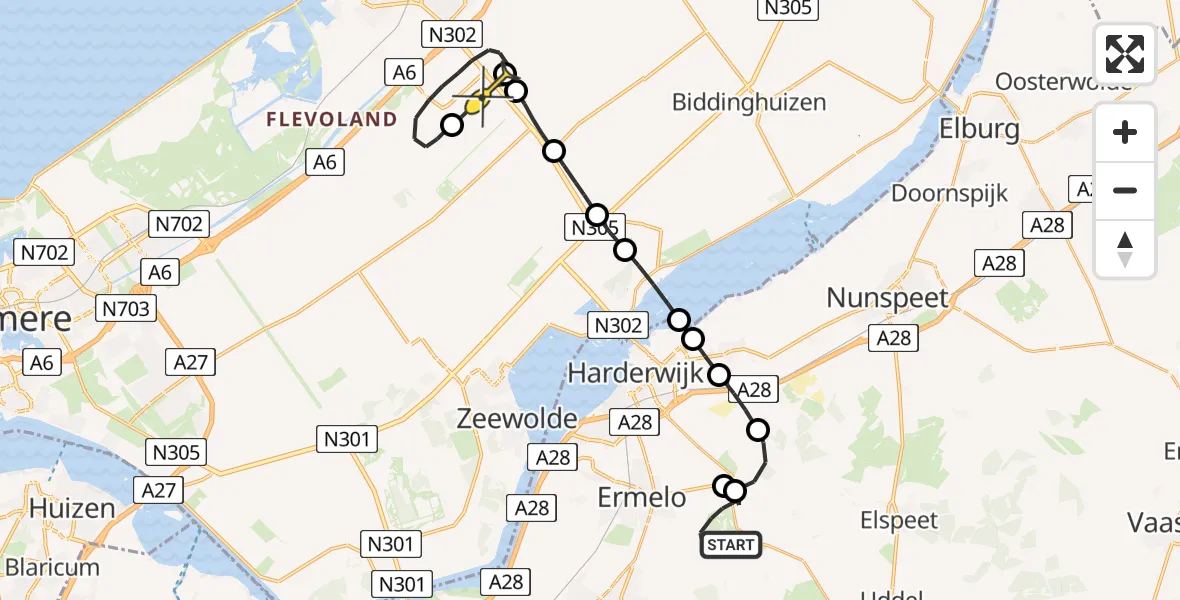 Routekaart van de vlucht: Politiehelikopter naar Lelystad Airport, Drieërweg