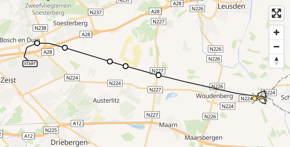 Routekaart van de vlucht: Lifeliner 1 naar Woudenberg, Amersfoortseweg
