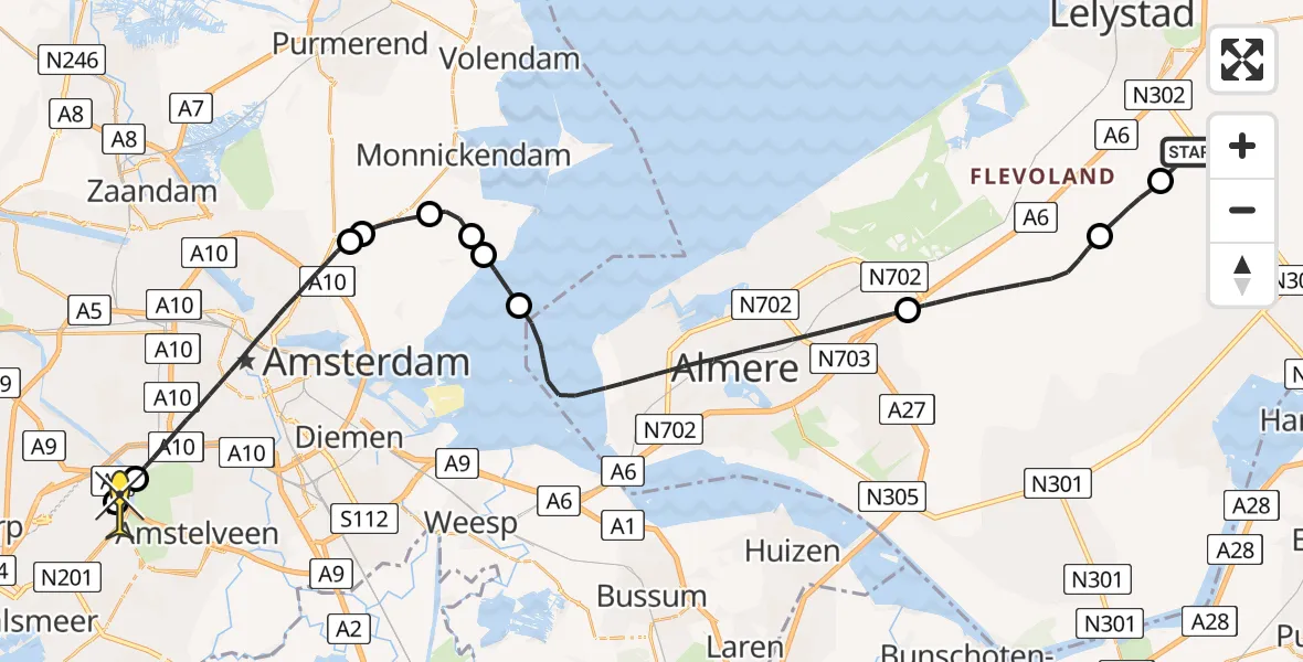 Routekaart van de vlucht: Politieheli naar Schiphol, Emoeweg