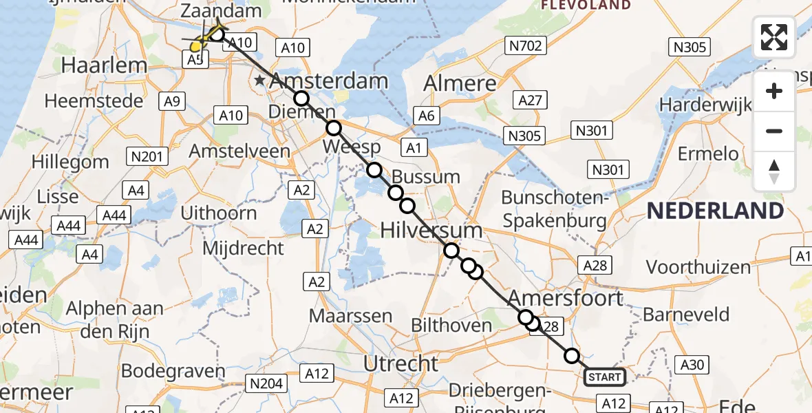 Routekaart van de vlucht: Lifeliner 1 naar Amsterdam Heliport, Stationsweg Oost