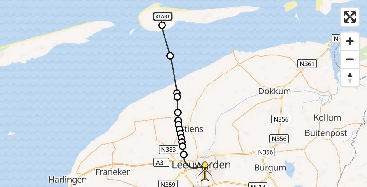 Routekaart van de vlucht: Ambulanceheli naar Leeuwarden, Looweg