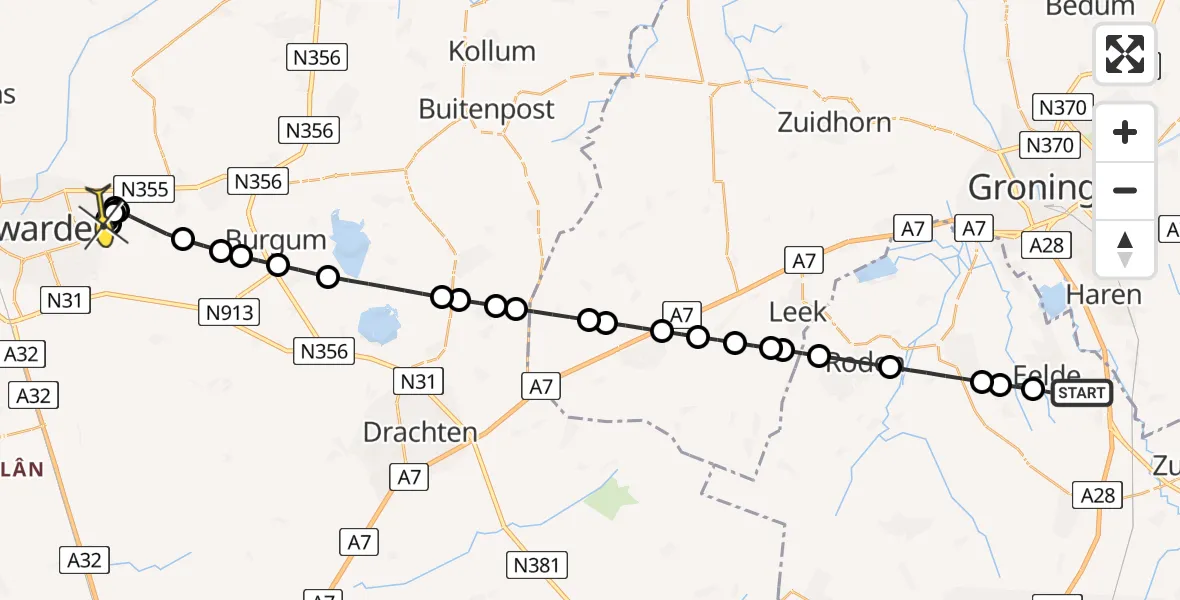 Routekaart van de vlucht: Lifeliner 4 naar Leeuwarden, Molenweg