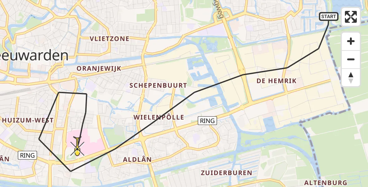 Routekaart van de vlucht: Lifeliner 4 naar Leeuwarden, Saturnusweg