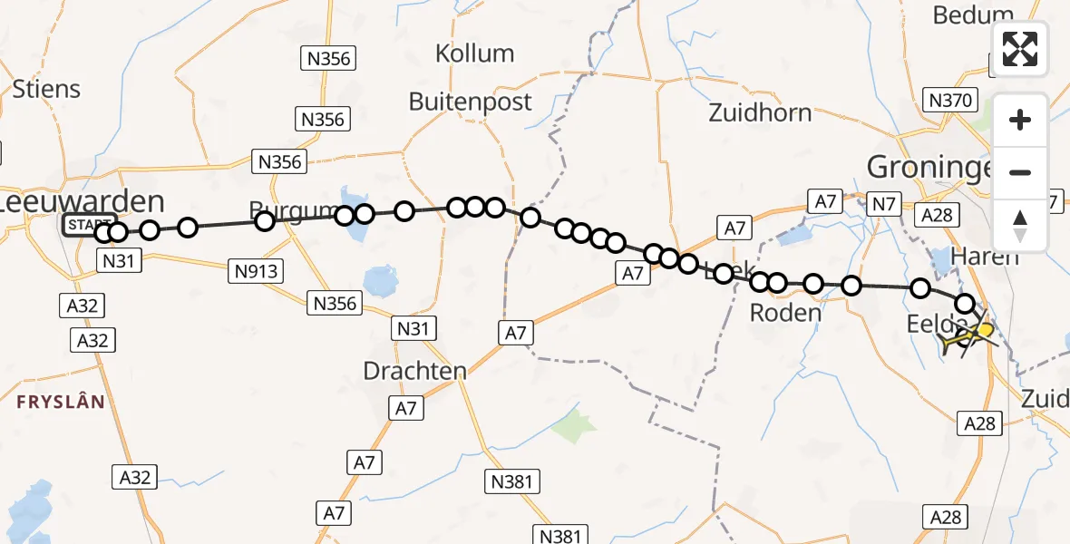 Routekaart van de vlucht: Lifeliner 4 naar Groningen Airport Eelde, De Eker