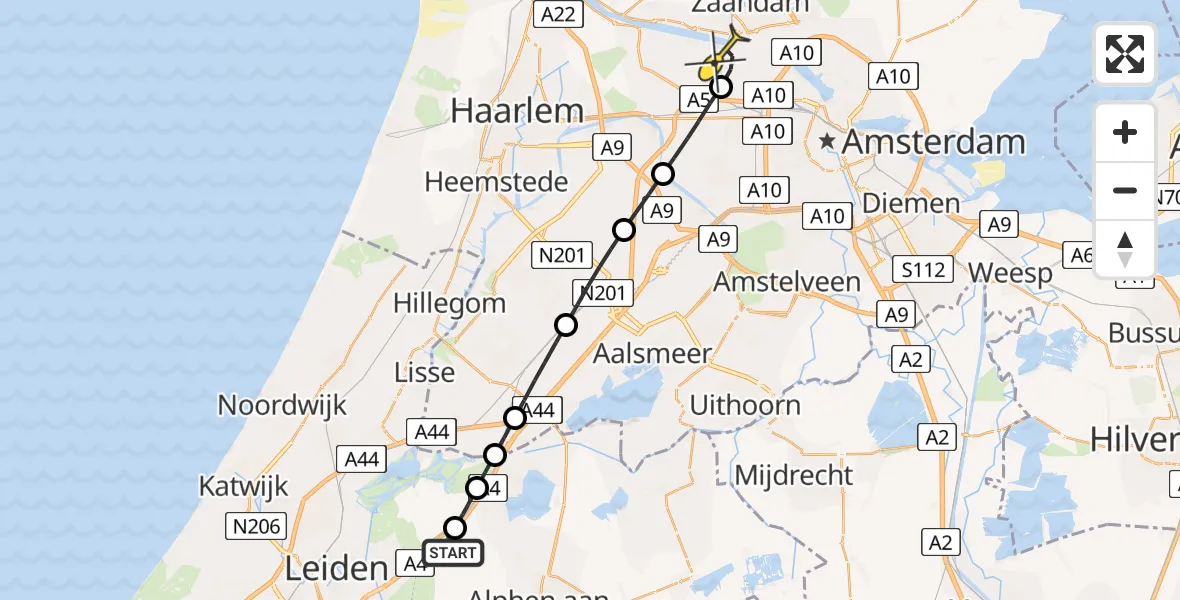 Routekaart van de vlucht: Lifeliner 1 naar Amsterdam Heliport, Ofwegen