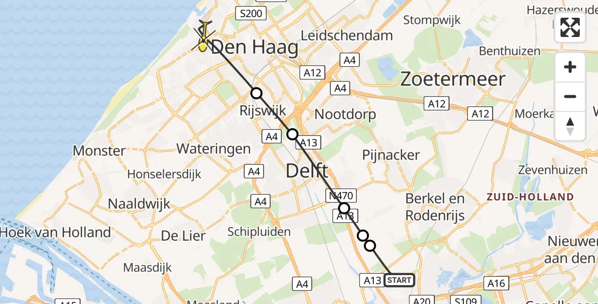 Routekaart van de vlucht: Lifeliner 2 naar Den Haag, Houtrustlaan