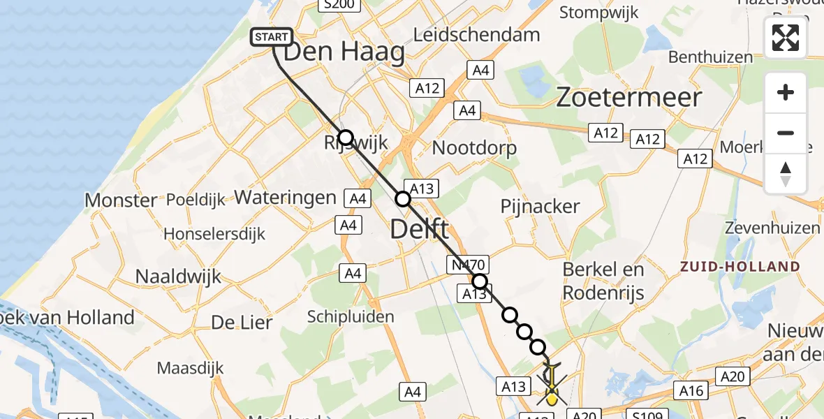 Routekaart van de vlucht: Lifeliner 2 naar Rotterdam The Hague Airport, Valkenboskade