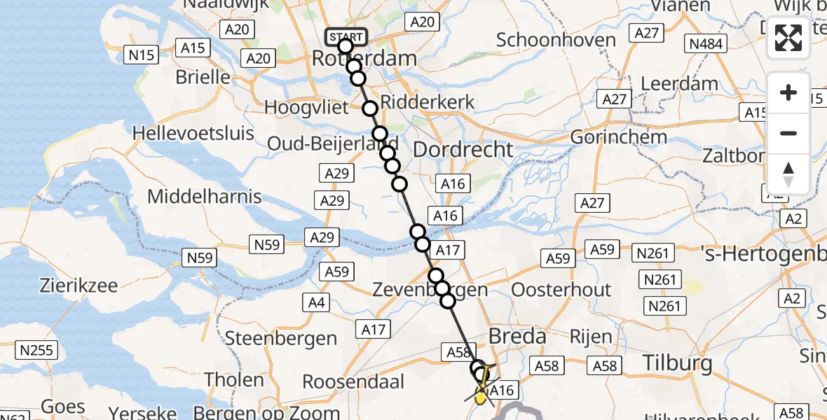 Routekaart van de vlucht: Lifeliner 2 naar Rijsbergen, Zestienhovensekade