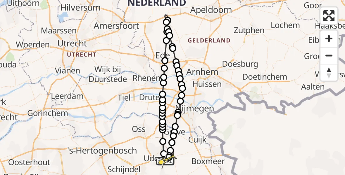 Routekaart van de vlucht: Lifeliner 3 naar Vliegbasis Volkel, Diepestraat