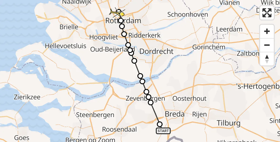 Routekaart van de vlucht: Lifeliner 2 naar Rotterdam The Hague Airport, Hellegatweg